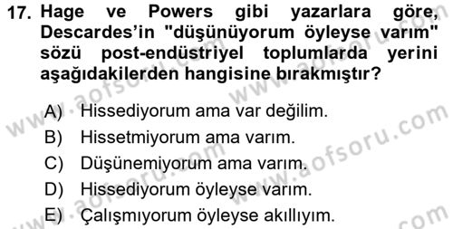 Ekonomi Sosyolojisi Dersi 2016 - 2017 Yılı 3 Ders Sınav Soruları 17. Soru