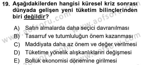 Ekonomi Sosyolojisi Dersi 2016 - 2017 Yılı 3 Ders Sınav Soruları 19. Soru