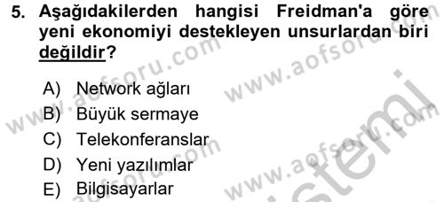 Ekonomi Sosyolojisi Dersi 2016 - 2017 Yılı 3 Ders Sınav Soruları 5. Soru