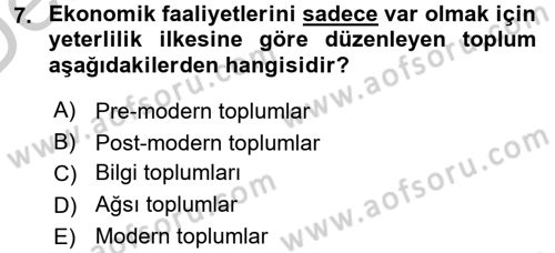 Ekonomi Sosyolojisi Dersi 2016 - 2017 Yılı 3 Ders Sınav Soruları 7. Soru