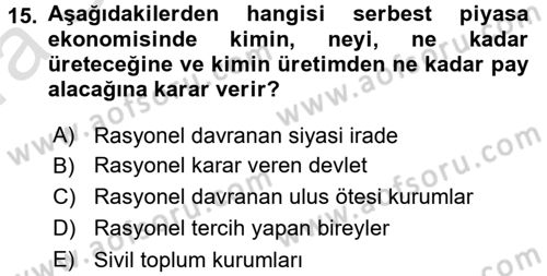 Ekonomi Sosyolojisi Dersi Ara Sınavı Deneme Sınav Soruları 15. Soru