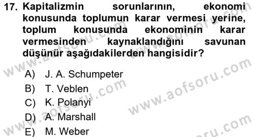 Ekonomi Sosyolojisi Dersi Ara Sınavı Deneme Sınav Soruları 17. Soru