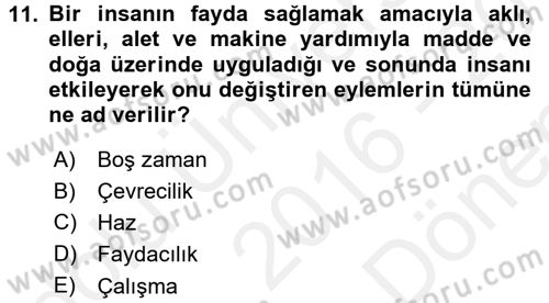 Ekonomi Sosyolojisi Dersi 2016 - 2017 Yılı (Final) Dönem Sonu Sınav Soruları 11. Soru