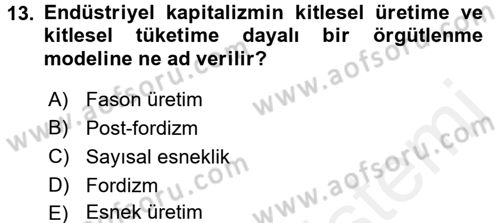 Ekonomi Sosyolojisi Dersi 2016 - 2017 Yılı (Final) Dönem Sonu Sınav Soruları 13. Soru