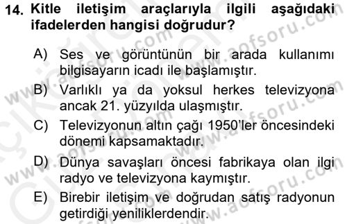 Ekonomi Sosyolojisi Dersi 2016 - 2017 Yılı (Final) Dönem Sonu Sınav Soruları 14. Soru