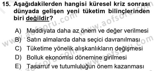Ekonomi Sosyolojisi Dersi 2016 - 2017 Yılı (Final) Dönem Sonu Sınav Soruları 15. Soru