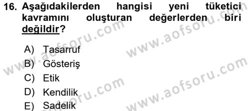 Ekonomi Sosyolojisi Dersi 2016 - 2017 Yılı (Final) Dönem Sonu Sınav Soruları 16. Soru