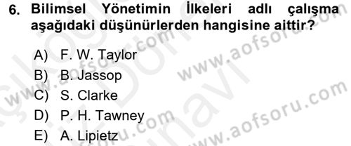 Ekonomi Sosyolojisi Dersi 2016 - 2017 Yılı (Final) Dönem Sonu Sınav Soruları 6. Soru