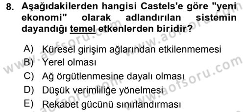 Ekonomi Sosyolojisi Dersi 2016 - 2017 Yılı (Final) Dönem Sonu Sınav Soruları 8. Soru