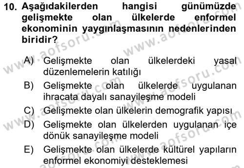 Ekonomi Sosyolojisi Dersi 2017 - 2018 Yılı 3 Ders Sınav Soruları 10. Soru