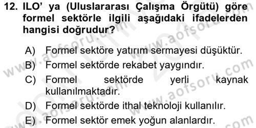 Ekonomi Sosyolojisi Dersi 2017 - 2018 Yılı 3 Ders Sınav Soruları 12. Soru