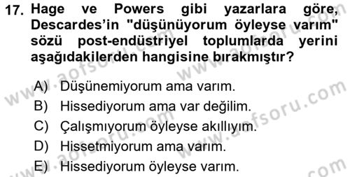 Ekonomi Sosyolojisi Dersi 2017 - 2018 Yılı 3 Ders Sınav Soruları 17. Soru
