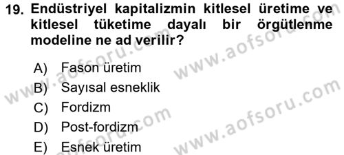 Ekonomi Sosyolojisi Dersi 2017 - 2018 Yılı 3 Ders Sınav Soruları 19. Soru