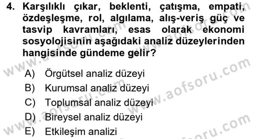 Ekonomi Sosyolojisi Dersi 2017 - 2018 Yılı (Vize) Ara Sınavı 4. Soru