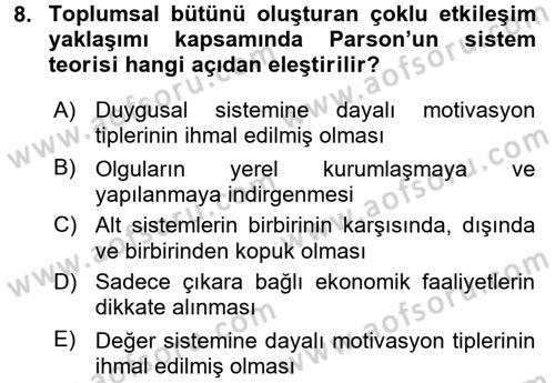 Ekonomi Sosyolojisi Dersi 2017 - 2018 Yılı (Vize) Ara Sınav Soruları 8. Soru