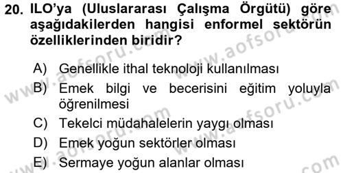 Ekonomi Sosyolojisi Dersi 2017 - 2018 Yılı (Final) Dönem Sonu Sınav Soruları 20. Soru