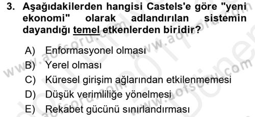 Ekonomi Sosyolojisi Dersi 2017 - 2018 Yılı (Final) Dönem Sonu Sınav Soruları 3. Soru