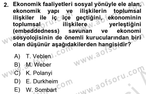 Ekonomi Sosyolojisi Dersi 2018 - 2019 Yılı 3 Ders Sınav Soruları 2. Soru