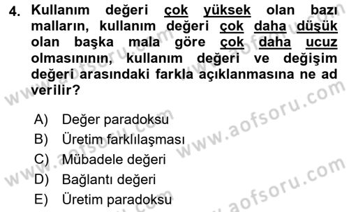 Ekonomi Sosyolojisi Dersi 2018 - 2019 Yılı 3 Ders Sınav Soruları 4. Soru