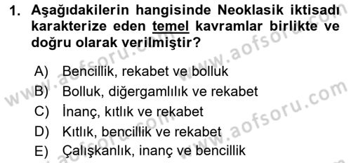 Ekonomi Sosyolojisi Dersi Ara Sınavı Deneme Sınav Soruları 1. Soru