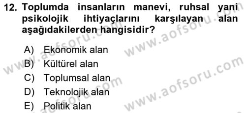 Ekonomi Sosyolojisi Dersi 2018 - 2019 Yılı (Vize) Ara Sınavı 12. Soru