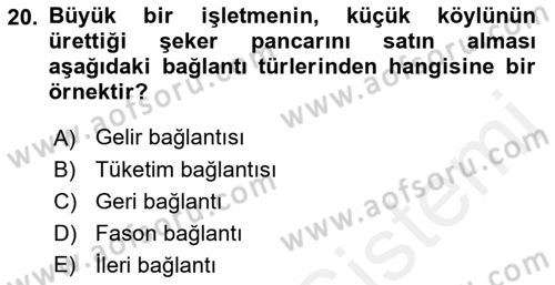 Ekonomi Sosyolojisi Dersi Ara Sınavı Deneme Sınav Soruları 20. Soru