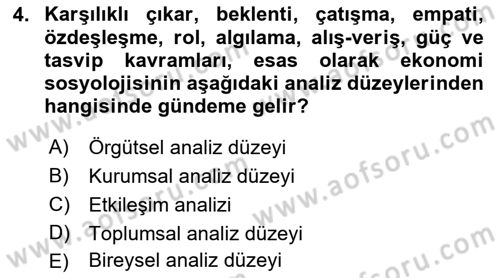 Ekonomi Sosyolojisi Dersi Ara Sınavı Deneme Sınav Soruları 4. Soru