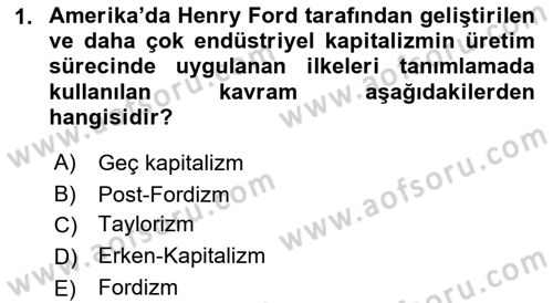 Ekonomi Sosyolojisi Dersi 2018 - 2019 Yılı (Final) Dönem Sonu Sınav Soruları 1. Soru