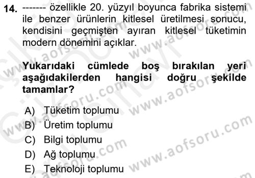 Ekonomi Sosyolojisi Dersi 2018 - 2019 Yılı (Final) Dönem Sonu Sınav Soruları 14. Soru