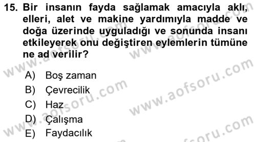 Ekonomi Sosyolojisi Dersi 2018 - 2019 Yılı Yaz Okulu Sınav Soruları 15. Soru