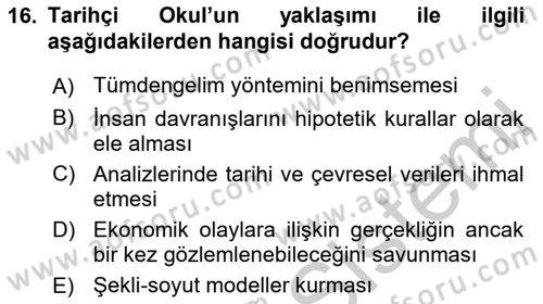 Ekonomi Sosyolojisi Dersi 2018 - 2019 Yılı Yaz Okulu Sınav Soruları 16. Soru