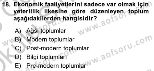 Ekonomi Sosyolojisi Dersi 2018 - 2019 Yılı Yaz Okulu Sınav Soruları 18. Soru