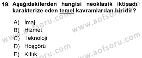Ekonomi Sosyolojisi Dersi 2018 - 2019 Yılı Yaz Okulu Sınav Soruları 19. Soru