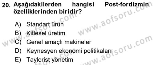 Ekonomi Sosyolojisi Dersi 2018 - 2019 Yılı Yaz Okulu Sınav Soruları 20. Soru