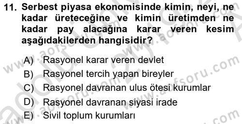 Ekonomi Sosyolojisi Dersi Ara Sınavı Deneme Sınav Soruları 11. Soru