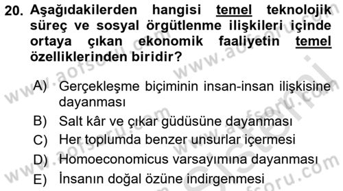 Ekonomi Sosyolojisi Dersi Ara Sınavı Deneme Sınav Soruları 20. Soru