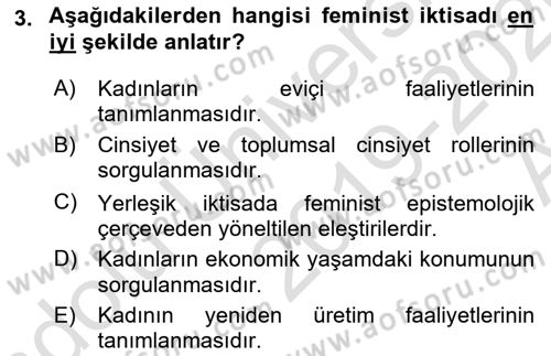 Ekonomi Sosyolojisi Dersi Ara Sınavı Deneme Sınav Soruları 3. Soru