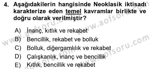 Ekonomi Sosyolojisi Dersi Ara Sınavı Deneme Sınav Soruları 4. Soru
