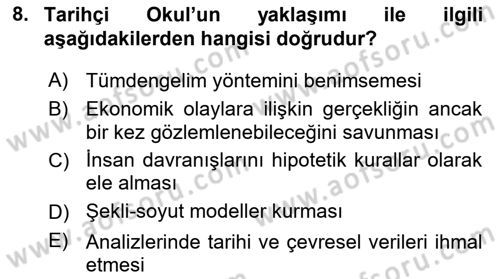 Ekonomi Sosyolojisi Dersi Ara Sınavı Deneme Sınav Soruları 8. Soru