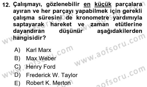 Ekonomi Sosyolojisi Dersi 2019 - 2020 Yılı (Final) Dönem Sonu Sınav Soruları 12. Soru