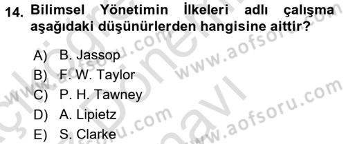 Ekonomi Sosyolojisi Dersi 2019 - 2020 Yılı (Final) Dönem Sonu Sınav Soruları 14. Soru