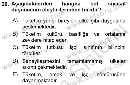 Ekonomi Sosyolojisi Dersi 2019 - 2020 Yılı (Final) Dönem Sonu Sınav Soruları 20. Soru