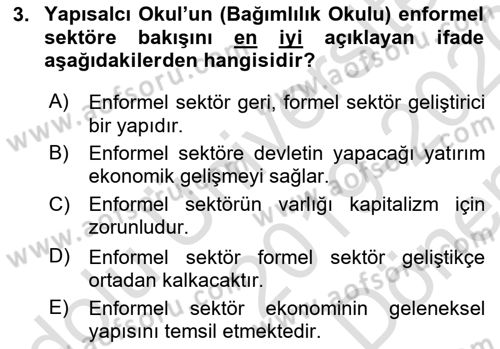 Ekonomi Sosyolojisi Dersi 2019 - 2020 Yılı (Final) Dönem Sonu Sınav Soruları 3. Soru