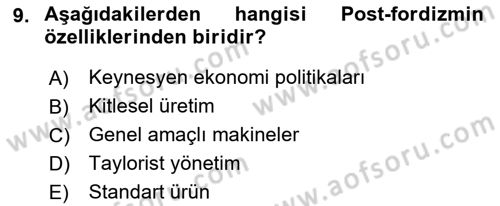 Ekonomi Sosyolojisi Dersi 2019 - 2020 Yılı (Final) Dönem Sonu Sınav Soruları 9. Soru