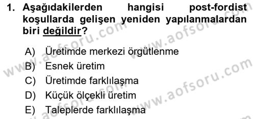 Ekonomi Sosyolojisi Dersi 2020 - 2021 Yılı Yaz Okulu Sınav Soruları 1. Soru