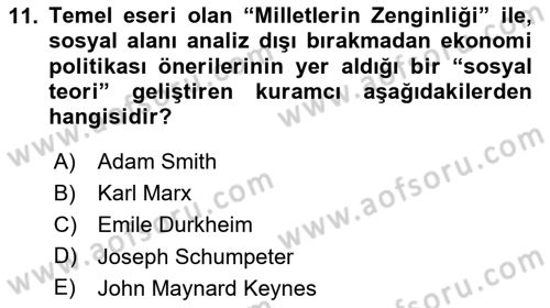 Ekonomi Sosyolojisi Dersi 2020 - 2021 Yılı Yaz Okulu Sınavı 11. Soru