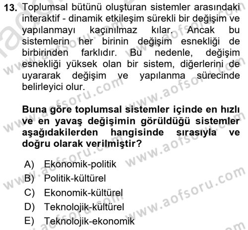 Ekonomi Sosyolojisi Dersi 2020 - 2021 Yılı Yaz Okulu Sınav Soruları 13. Soru