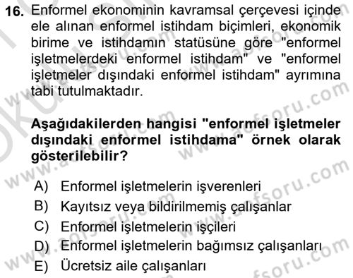 Ekonomi Sosyolojisi Dersi 2020 - 2021 Yılı Yaz Okulu Sınav Soruları 16. Soru