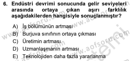 Ekonomi Sosyolojisi Dersi 2020 - 2021 Yılı Yaz Okulu Sınav Soruları 6. Soru