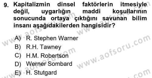 Ekonomi Sosyolojisi Dersi 2020 - 2021 Yılı Yaz Okulu Sınav Soruları 9. Soru
